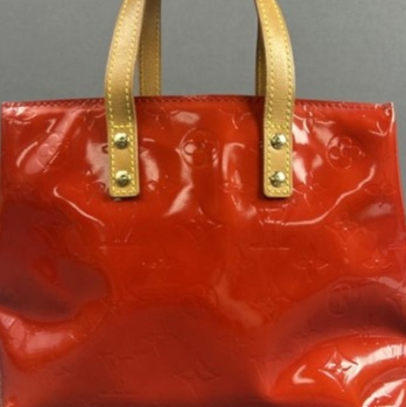 Louis Vuitton Red Vernis Monogram Bag W/Vachetta Handles In EUC - Picture 9 of 16